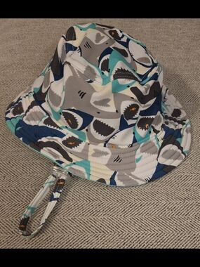 Kids Shark-Print Sun Hat - Teal, Navy & Gray. Size 12-24 Months